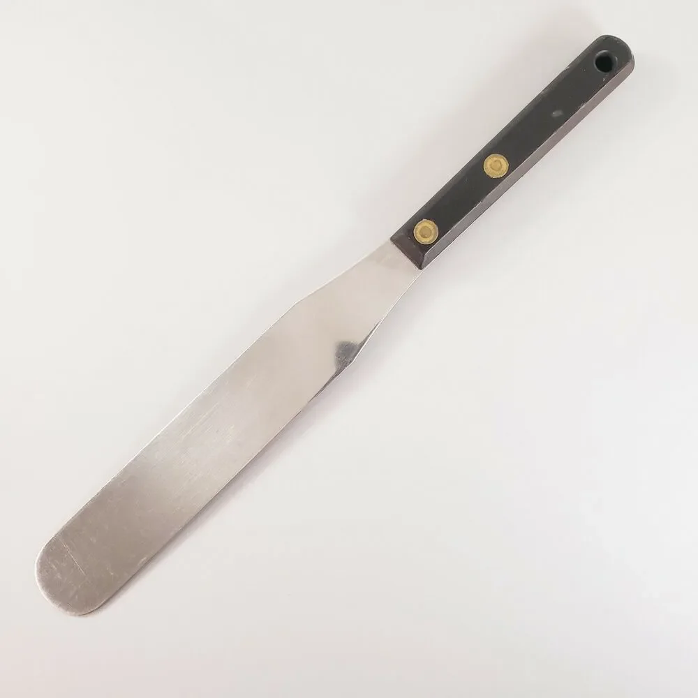 Vtg Stainless Steel Icing Spatula Frosting Spreader Riveted Black Handle Baking